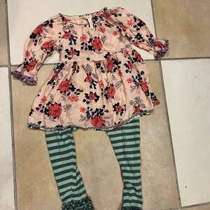 Matilda Jane Pink Floral Dress with Green Striped Leggings